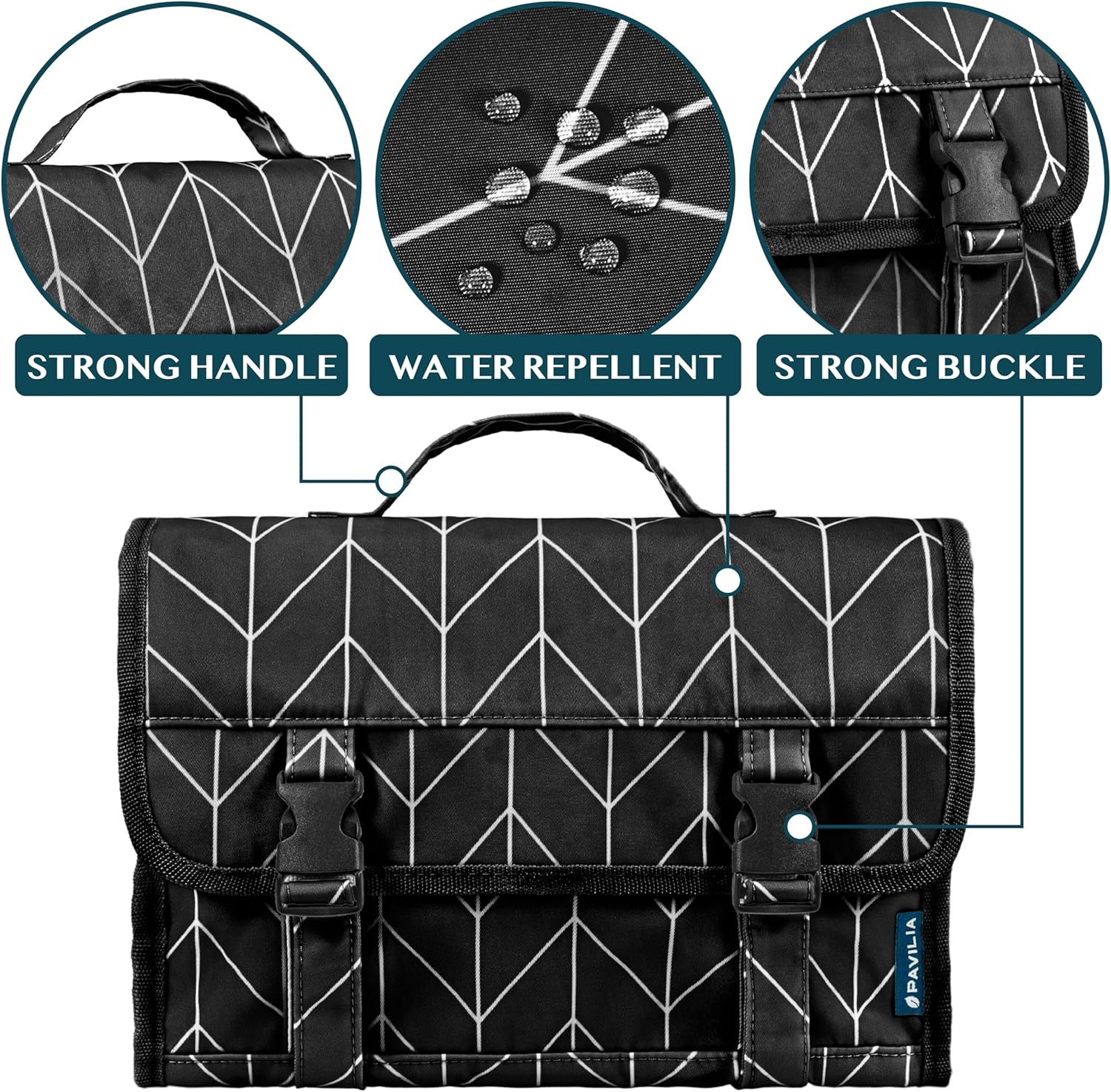 PAVILIA Travel Hanging Toiletry Bag for Women Men, Large Capacity Makeup Bag Kit, Waterproof Cosmetic Storage Organizer Case for Bathroom Shower