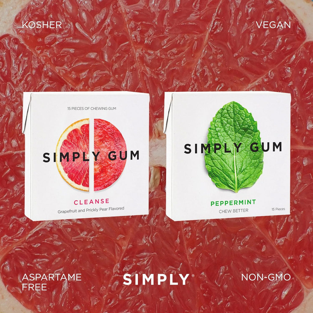 SIMPLY Gum Peppermint and Grapefruit (Cleanse) Variety Pack - Plastic-Free Natural Chewing Gum, 6 Pack (90 Pieces) | Vegan, Kosher, Non GMO, Aspartame Free and Sorbitol Free