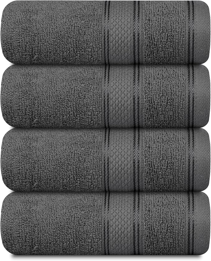 Casa Lino 100% Cotton Hand Towels for Bathroom - Soft, Highly Absorbent & Quick Dry Kitchen Towels - Gym Towel Set - Travel Towel Set - 24" x 16" - Pack of 4 - (Charcoal Black)