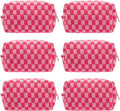 PAZIMIIK Checkered Makeup Bag for Purse Portable Zipper Make Up Pouch Small Cosmetic Case for Travel Accessories (6PCS Hotpink)