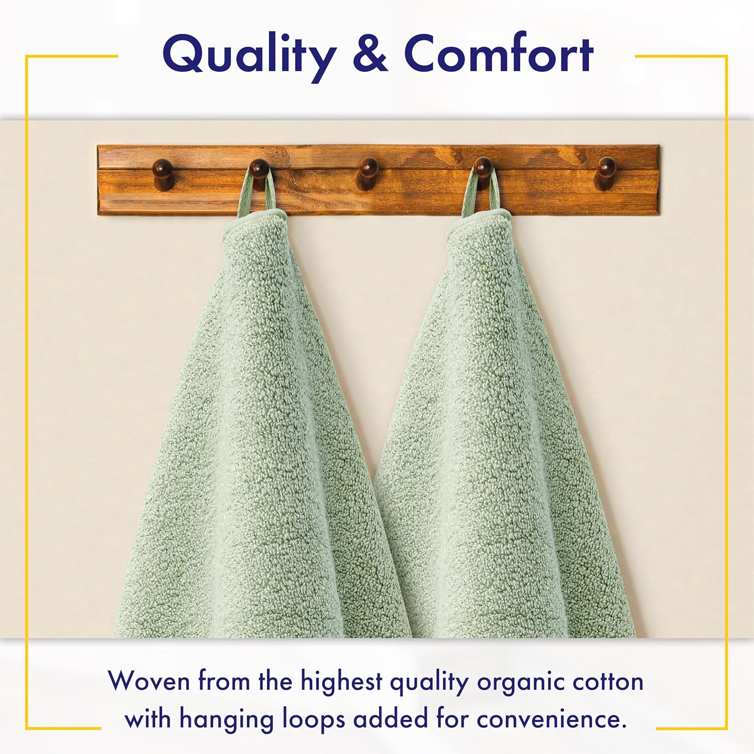 100% Organic Zero-Twist Cotton Towels - GOTS Certified Luxury Bath Towels - Ultra Soft & Plush 700GSM Long-Staple Cotton - 6 Piece Towel Set (Eucalyptus Green)