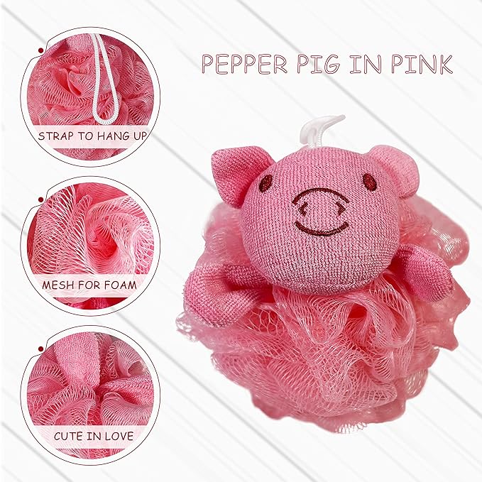 (4 Pack) Lovely Animal Design Kids Exfoliating Bath Scrubber Body Scrubber Shower Ball for Baby Toddler Kids Gentle Exfoliating Bath Sponge Loofah Pouf in Colorful Design (Joyful TERRICOLE)