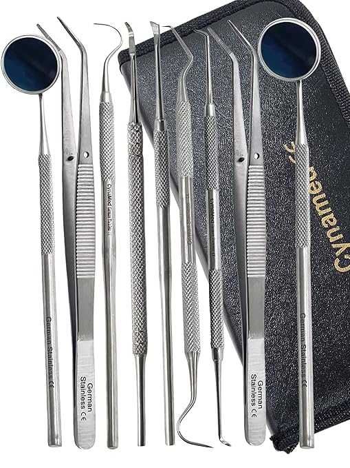 Premium Dental Tools, Plaque Remover for Teeth, Professional Hygiene Cleaning Kit,Stainless Tooth Scraper Plaque Tartar Remover Cleaner,Dental Pick Scaler Oral Care Tools Set (Set of 9 with CASE)
