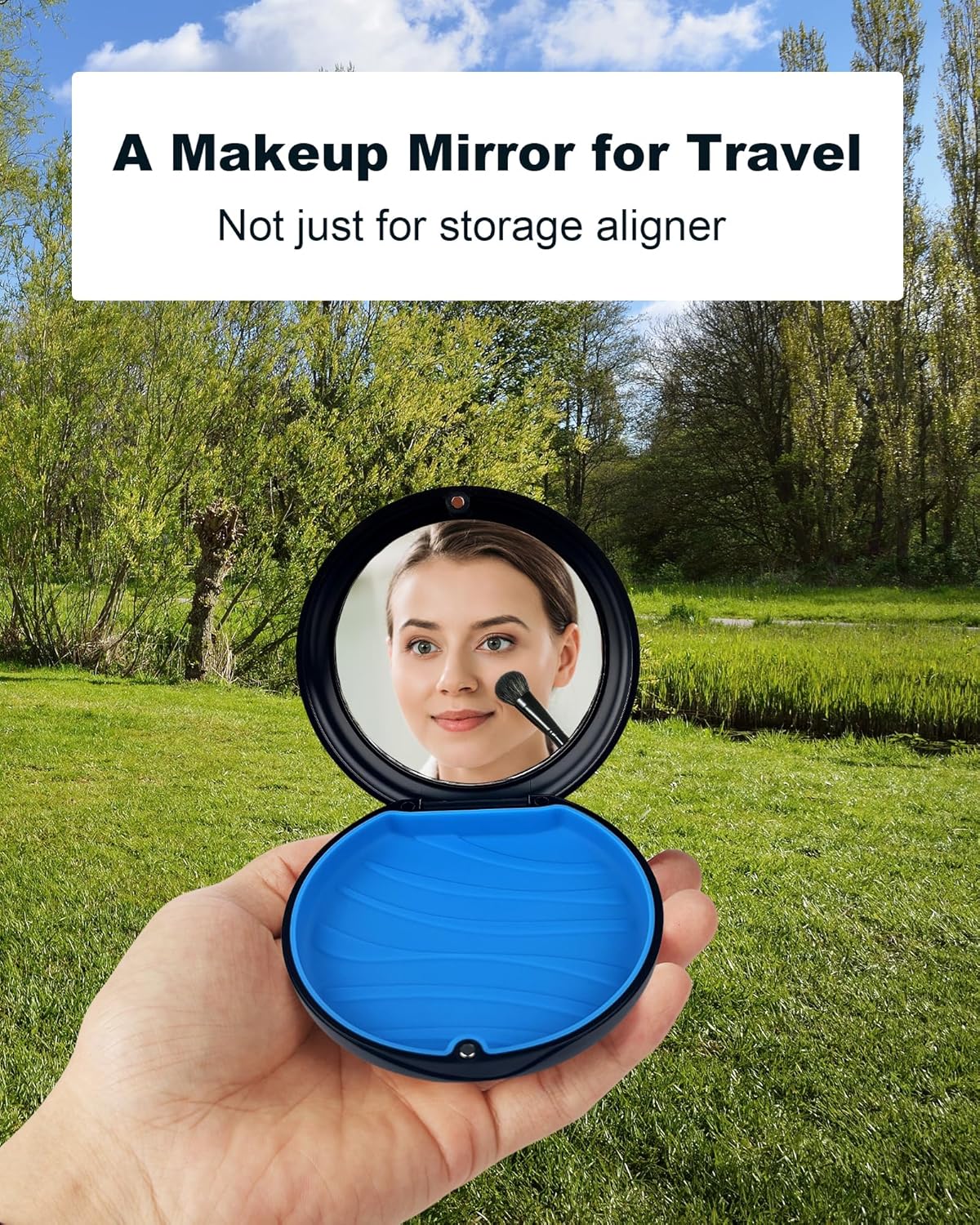 2 Pack Retainer Case with Mirror Kits, Aligner Case Compatible with Invisalign, Slim Night Guard Cases with Aligner Removal Tool, Brush and Chew, Black