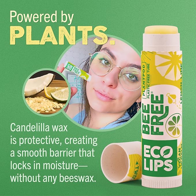 Eco Lips Vegan Superfruit Bee Free Lip Balm Includes Candelilla Wax, Organic Cocoa Butter and Coconut Oil. 100% Plastic-Free Plant Pod Packaging. 3-Pack
