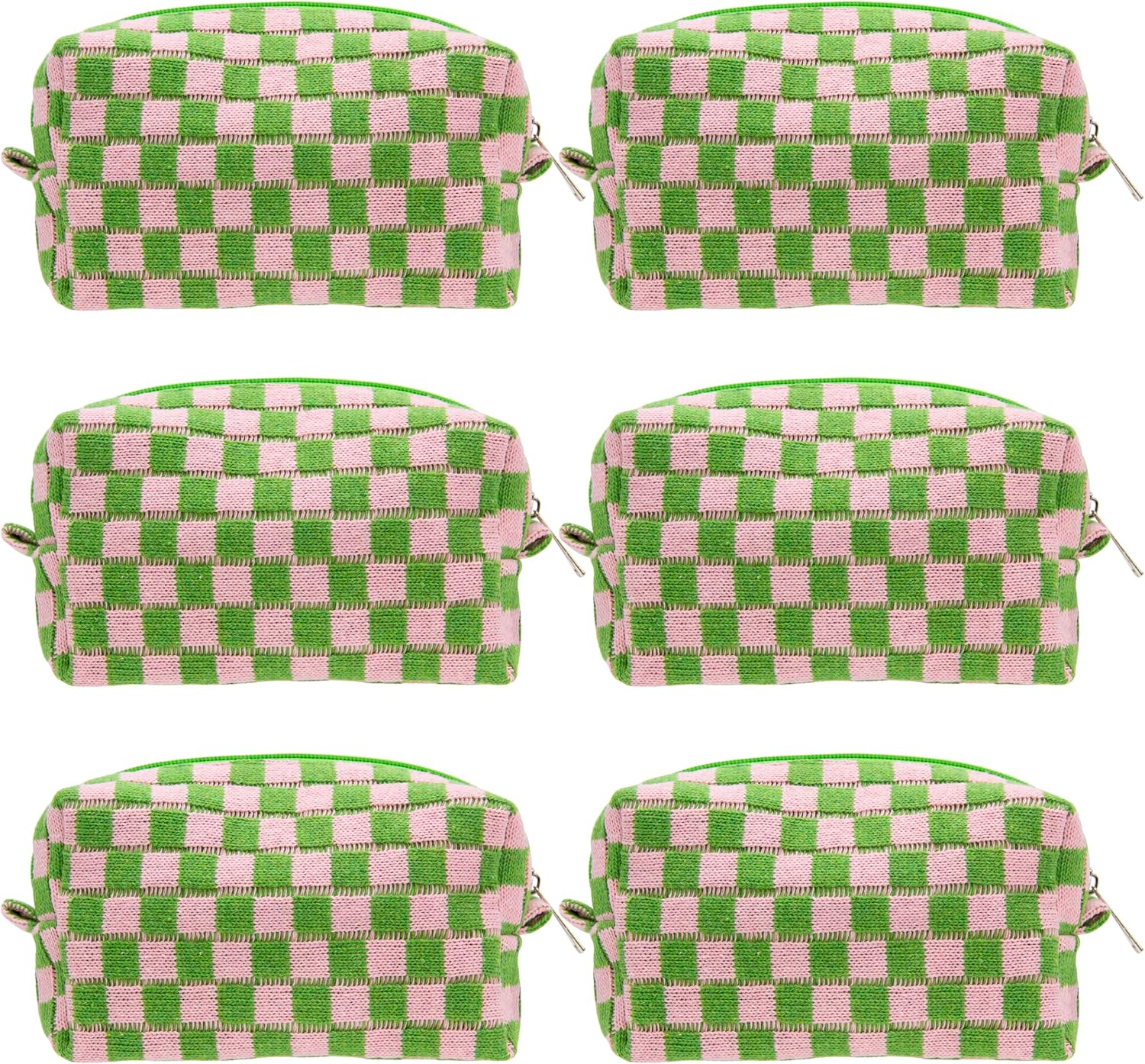 PAZIMIIK 6PCS Checkered Makeup Bag for Purse Portable Zipper Make Up Pouch Small Cosmetic Case for Travel Accessories Pink Green