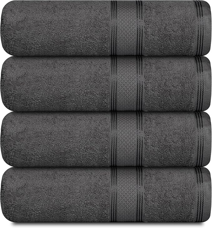 Casa Lino Charcoal Black Bath Towels Set of 4 (54" x 27") - Large Bathroom Towel Set - 100% Cotton Towels for Bathroom - Highly Absorbent & Quick Dry Bath Towel Multipack - New Apartment Essentials