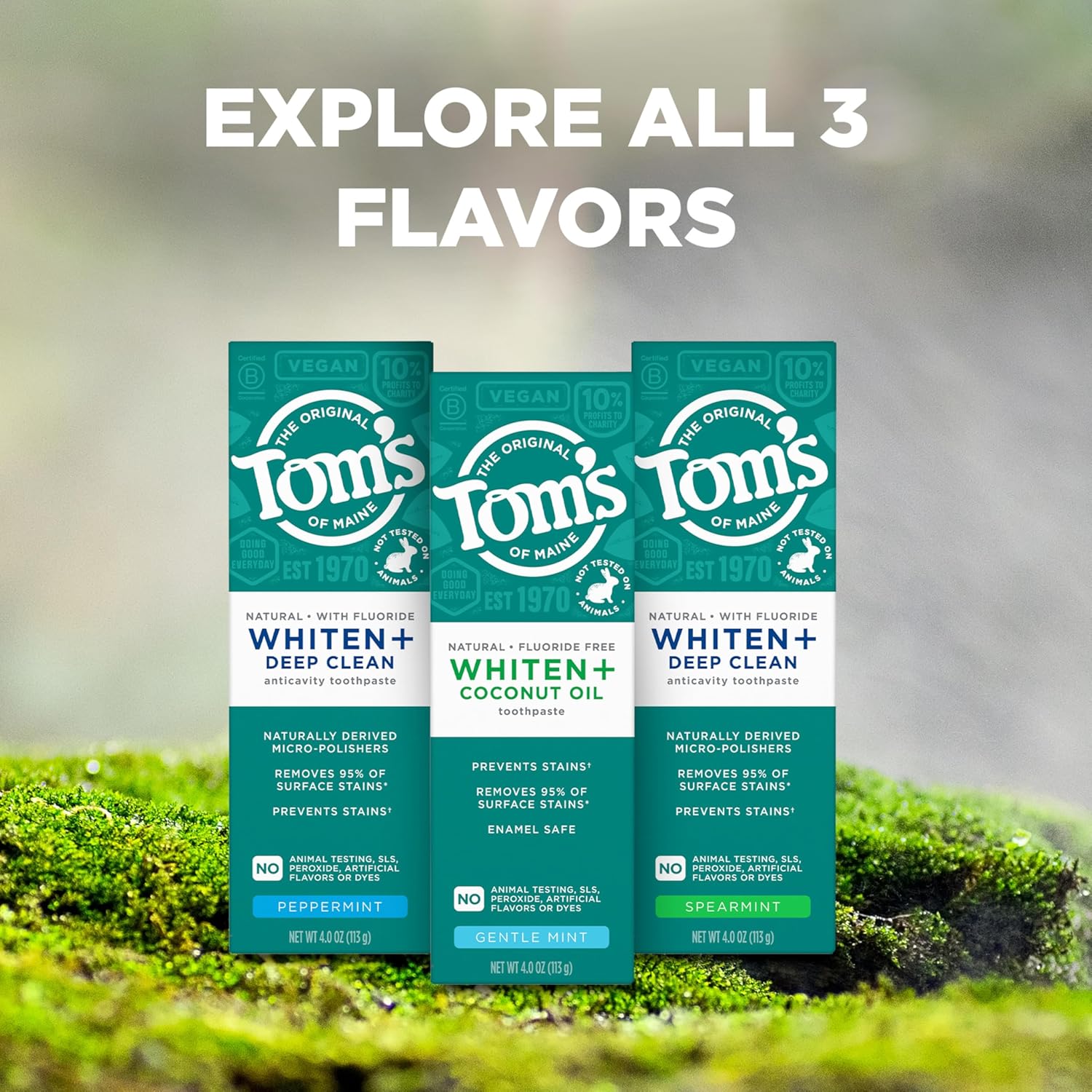 Tom's of Maine Whiten Plus Deep Clean Whitening Toothpaste, Natural Whitening Toothpaste with Plant-Based Cleansers, Enamel Safe Formula, Whitens Without Causing Sensitivity, Spearmint, 4.0 Oz