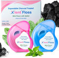 Expandable Dental Floss Treated with Activated Charcoal with Xylitol and Natural Plant Based Wax | Mint Flavor | PFAS & PTFE Free | Pack of 2 (50 m Floss Containers)