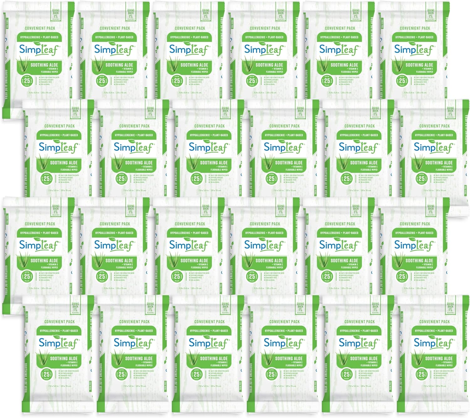 Simpleaf Flushable Wet Wipes Aloe Vera| Eco-Friendly, Paraben & Alcohol Free | Hypoallergenic & Safe for Sensitive Skin | Soothing Aloe Formula | (24 x 25 Counts Convenient Pack) 600 Counts Total