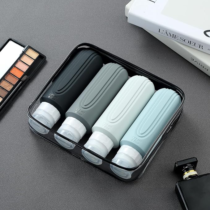 Travel Bottles for Toiletries, Large 6oz Oversize Containers, BPA Free Leak Proof Tubs Refillable Liquid Traveler Accessories with Toiletry Bag for Cometic Shampoo and Lotion Soap (4 Pack)