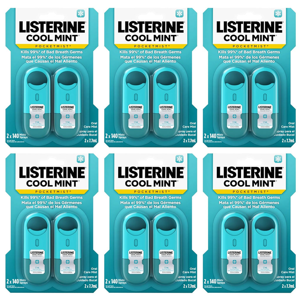 Listerine Cool Mint Pocketmist, Oral Care Mist for Fresh Breath, Non-Aerosol Sugar-Free Bad Breath Refresher Spray to Kill 99% of Bad Breath Germs, Portable, Cool Mint Flavor, 7.7 mL, 12 Sprays