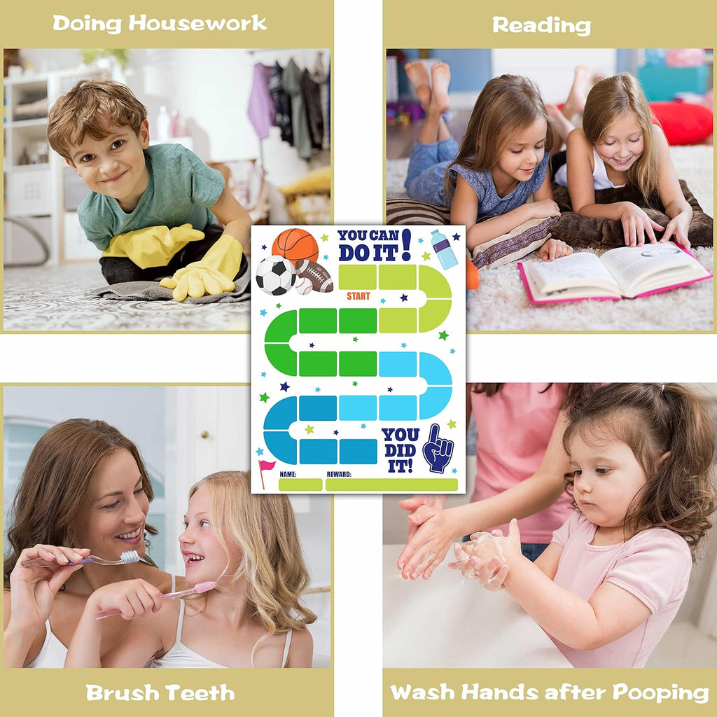 10 Sports Reward Chart with 216 Round Stickers, Incentive Behavior Chart for Kids at Home Classroom, Kids Routine Daily Chore Sticker Chart-A14