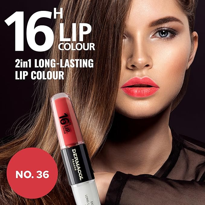 Dermacol NEW 16-Hour Lip Colour, Highly Pigmented Glossy Lip Stain, Two-Phase Lip Plumper Gloss, Kissproof Lip Makeup Products with Matte and Glitter Finish, n. 36