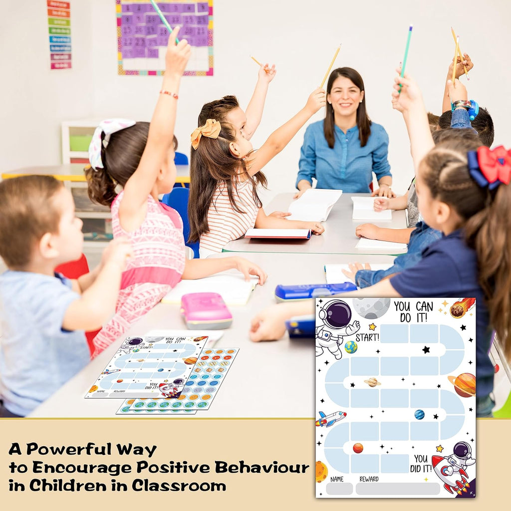 10 Outer Space Astronaut Reward Chart with 216 Round Stickers, Incentive Behavior Chart for Kids at Home Classroom, Kids Routine Daily Chore Sticker Chart-A18