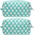 PAZIMIIK Checkered Makeup Bag for Purse Portable Zipper Make Up Pouch Small Cosmetic Case for Travel Accessories (2PCS Arctic Blue)