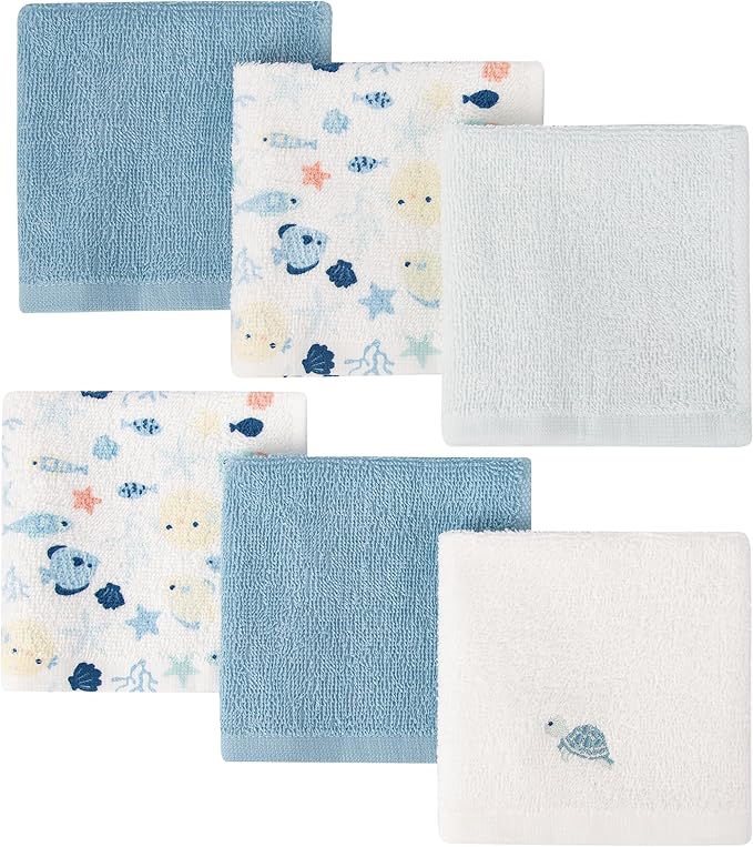 6 Pack Baby Washcloths 100% Cotton Terry Soft and Absorbent Wash Cloths for Face Hand Body Burp Rag Wipes Essentials for Newborns Infants Toddlers Boys Girls