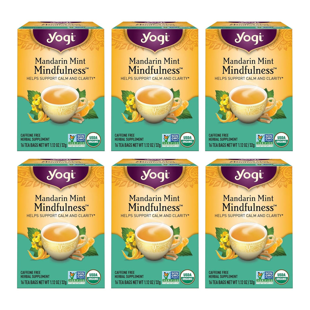 Yogi Tea Mandarin Mint Mindfulness - 16 Tea Bags per Pack (6 Pack) - Organic Mandarin Mint Tea - Calming Herbal Tea - Includes Ashwagandha, Reishi Mushroom, Mandarin, Peppermint & More
