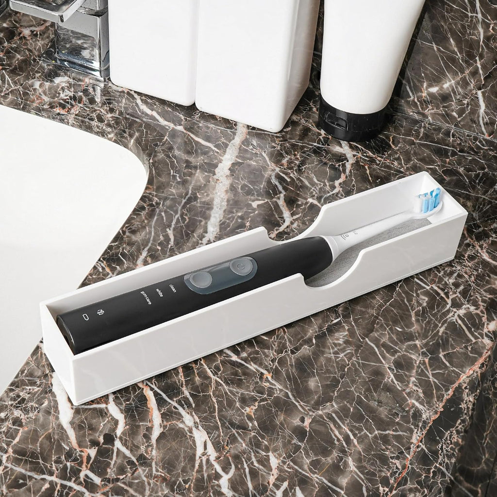 Acrylic Electric Toothbrush Holder with Diatomite Drying Stone, Bathroom Drawer Organizer with Drainage Hole for Tooth Brush, Compatible with Philips, Oral-B (White)