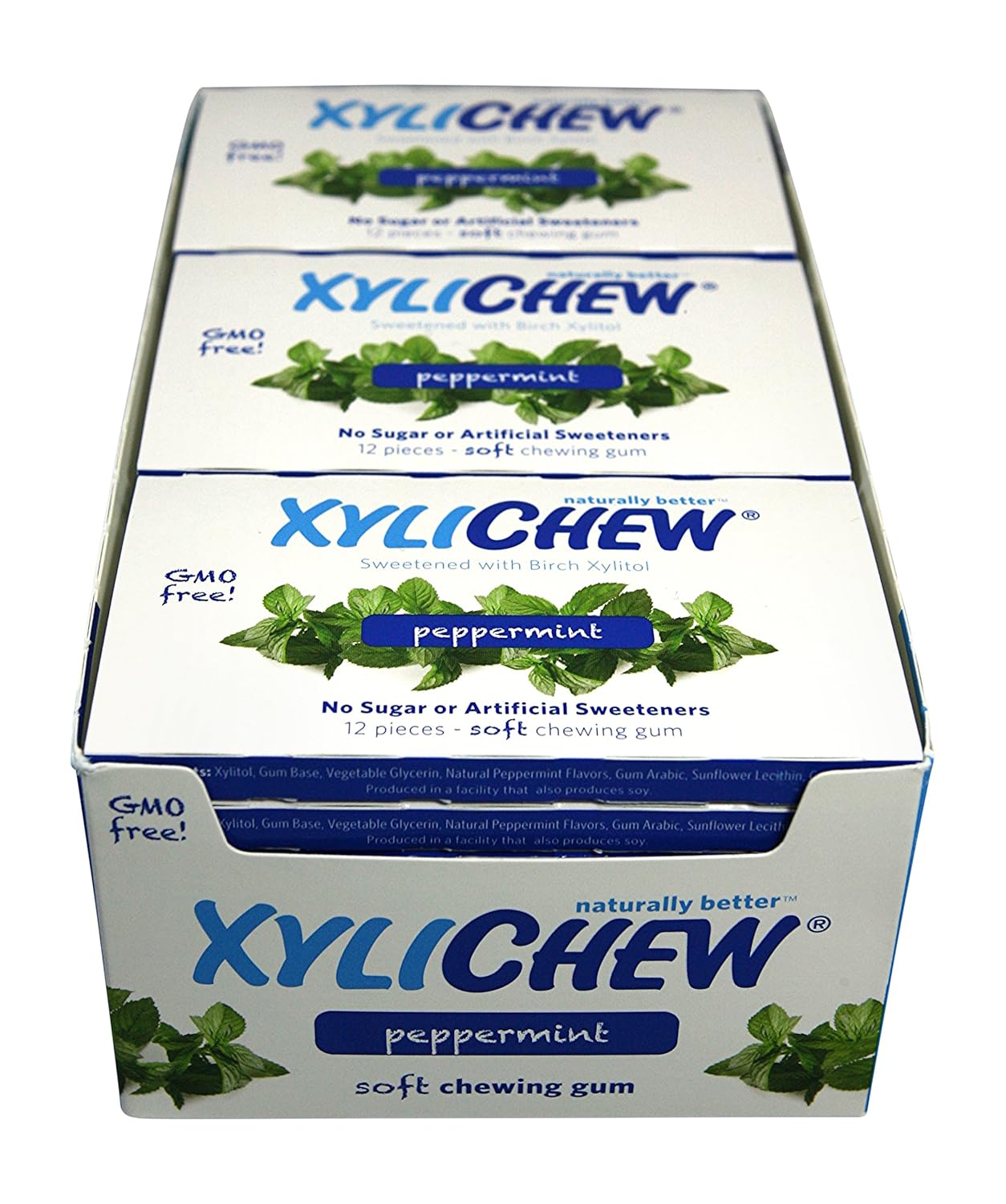 Xylichew 100% Xylitol Chewing Gum - Non GMO, Non Aspartame, Gluten Free, and Sugar Free Gum - Natural Oral Care, Relieves Bad Breath and Dry Mouth - Peppermint, 288 Count