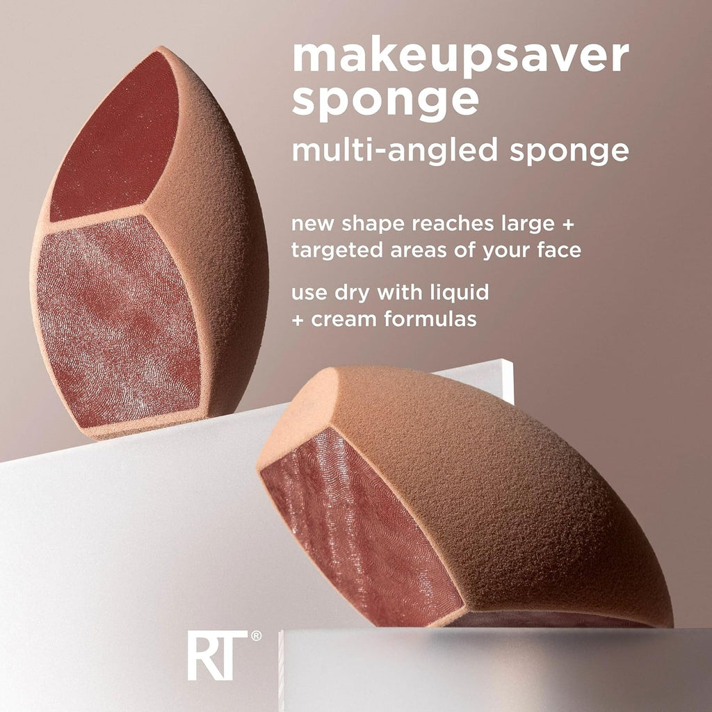 Real Techniques Makeupsaver Sponge + Brush Trio, Makeup Blending Sponge & Brushes For Liquid & Cream Foundation, Natural Finish & Reduces Makeup Waste, Cruelty & Latex-Free, 3 Piece Set