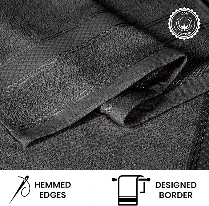 Casa Lino 100% Cotton Hand Towels for Bathroom - Soft, Highly Absorbent & Quick Dry Kitchen Towels - Gym Towel Set - Travel Towel Set - 24" x 16" - Pack of 4 - (Charcoal Black)