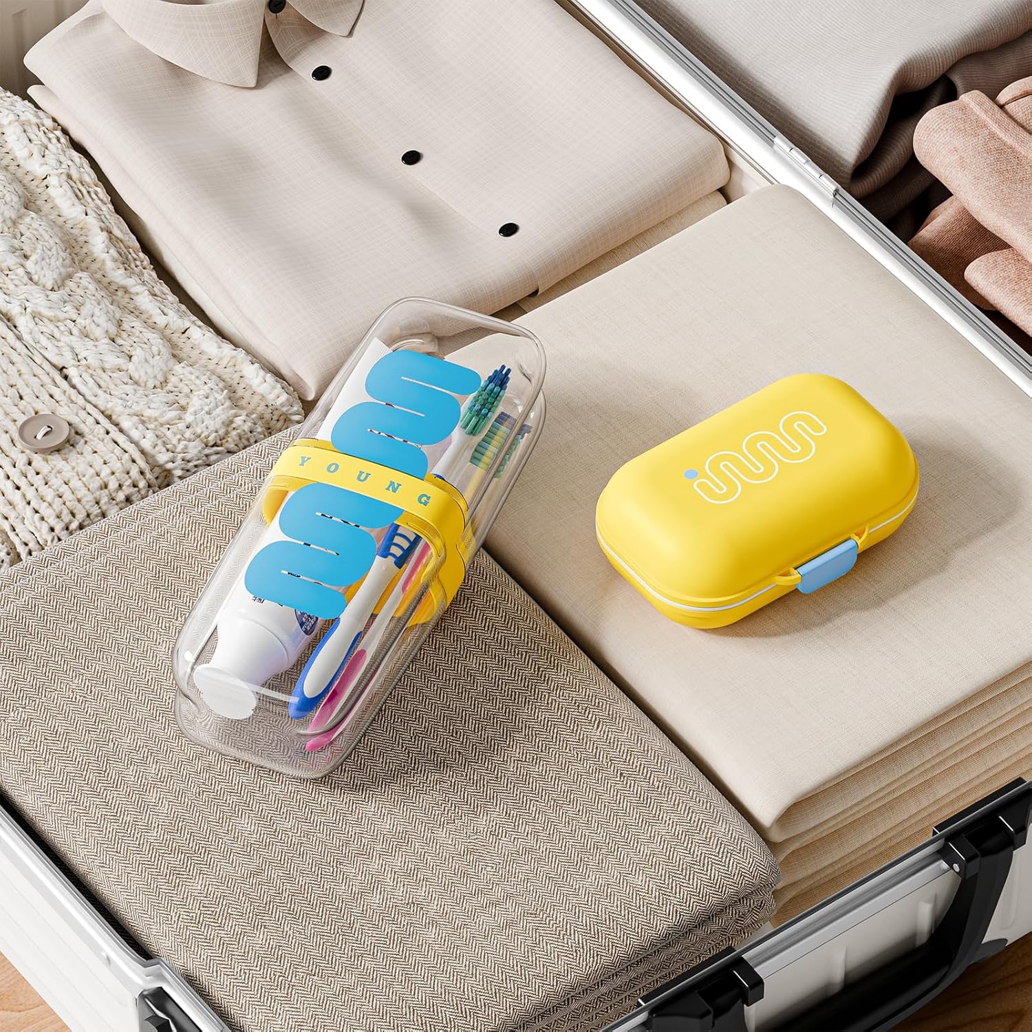 VITVITI Travel Soap Case Container, Portable Toothbrush Travel Case Dish Tray, 7.88 Inch Toothpaste Traveling Toothbrush Holder Set with Cover for Trip/Bathroom/Camping, Yellow