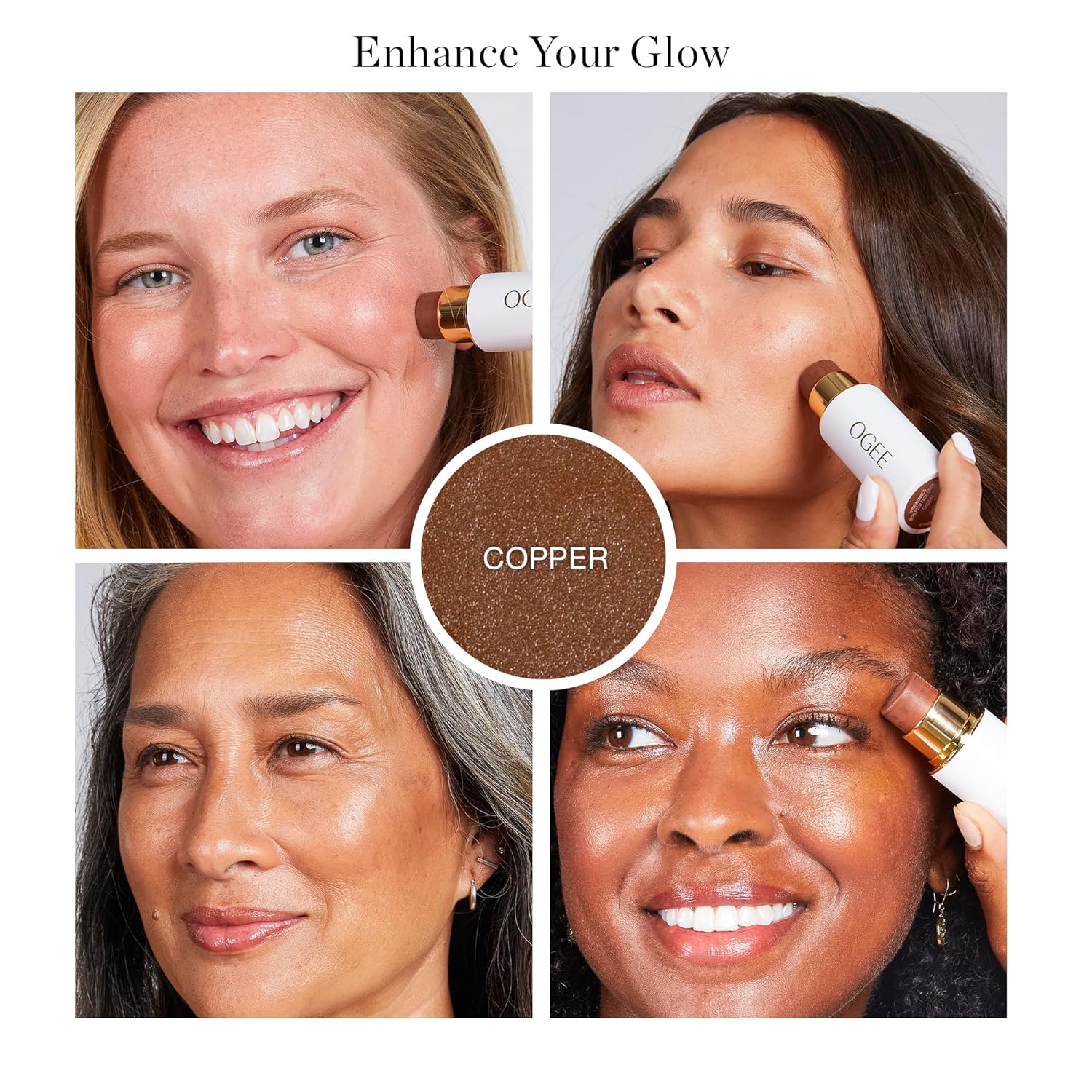 Ogee Sculpted Face Stick (COPPER - RADIANT COCOA) Certified Organic Bronzer Stick & Contour Makeup - Multi-Use Bronzer Stick for Face