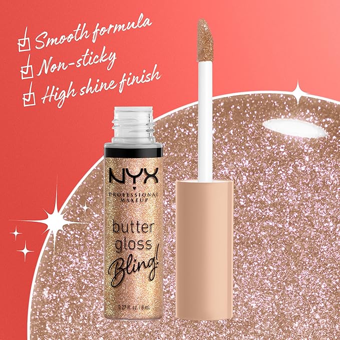 NYX PROFESSIONAL MAKEUP Butter Gloss Bling Lip Gloss, Non Sticky and Shiny Vegan Lip Makeup - Bring The Bling