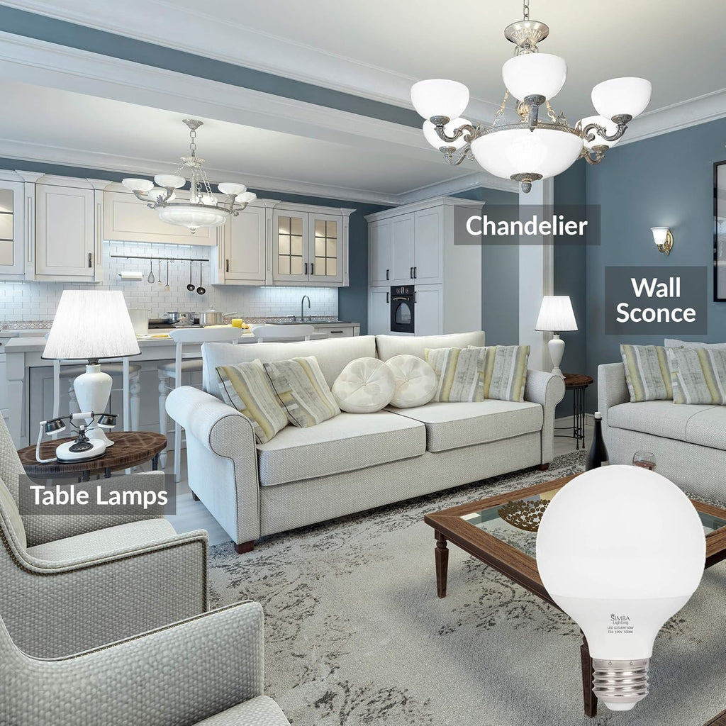 Simba Lighting LED Vanity Globe G25 (G80) Light Bulb for Bathroom, Makeup Mirror | Decorative White Frosted Cover, 8W, 60W Equivalent, 120V, Standard E26 Medium Base, Daylight 5000K, Pack of 3