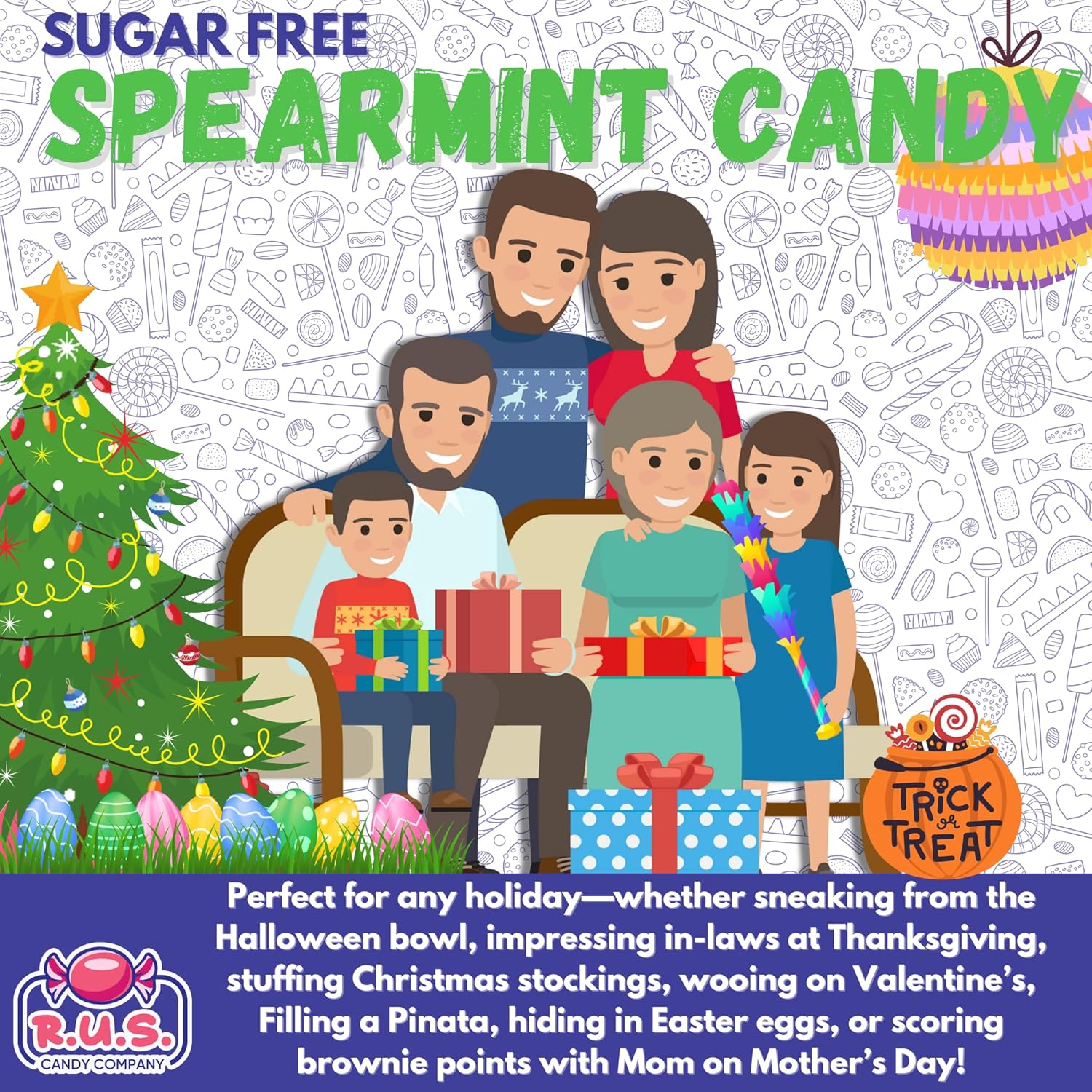 Sugar Free Spearmint Hard Candy – About 75 Individually Wrapped Breath Mints – Bulk 1 Pound Bag – Refreshing Mint Flavor – Ideal for Diabetics and Health Conscious Individuals (1 Pound, Spearmint)