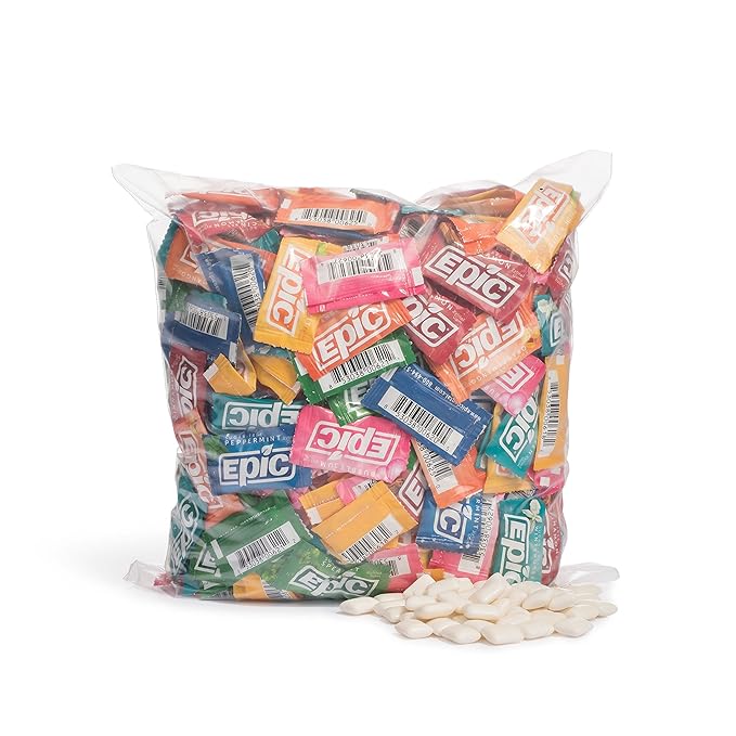 Epic 100% Xylitol Gum, 500 Pieces Individually Wrapped - Aspartame Free, Sugar Free Remineralizing Gum (Bubblegum, Cinnamon, Fresh Fruit, Orange Mango, Peppermint, Spearmint, Wintergreen)
