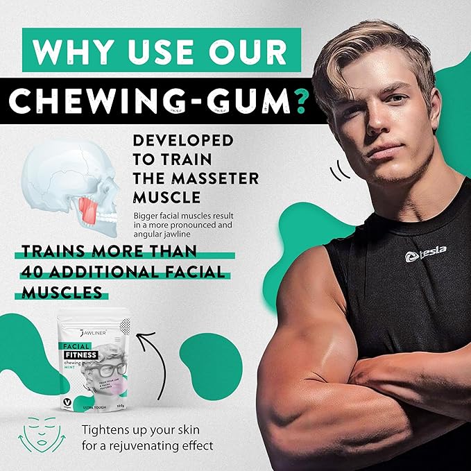 Jawliner® - Pioneers the Toughest Handmade 15x Harder Jawline Gum Includes 12 Weeks Coaching - Sugar-Free Mint Chewing Gum - Jawline Exerciser for Mewing & Shaping the Jaw (6 Months Pack)