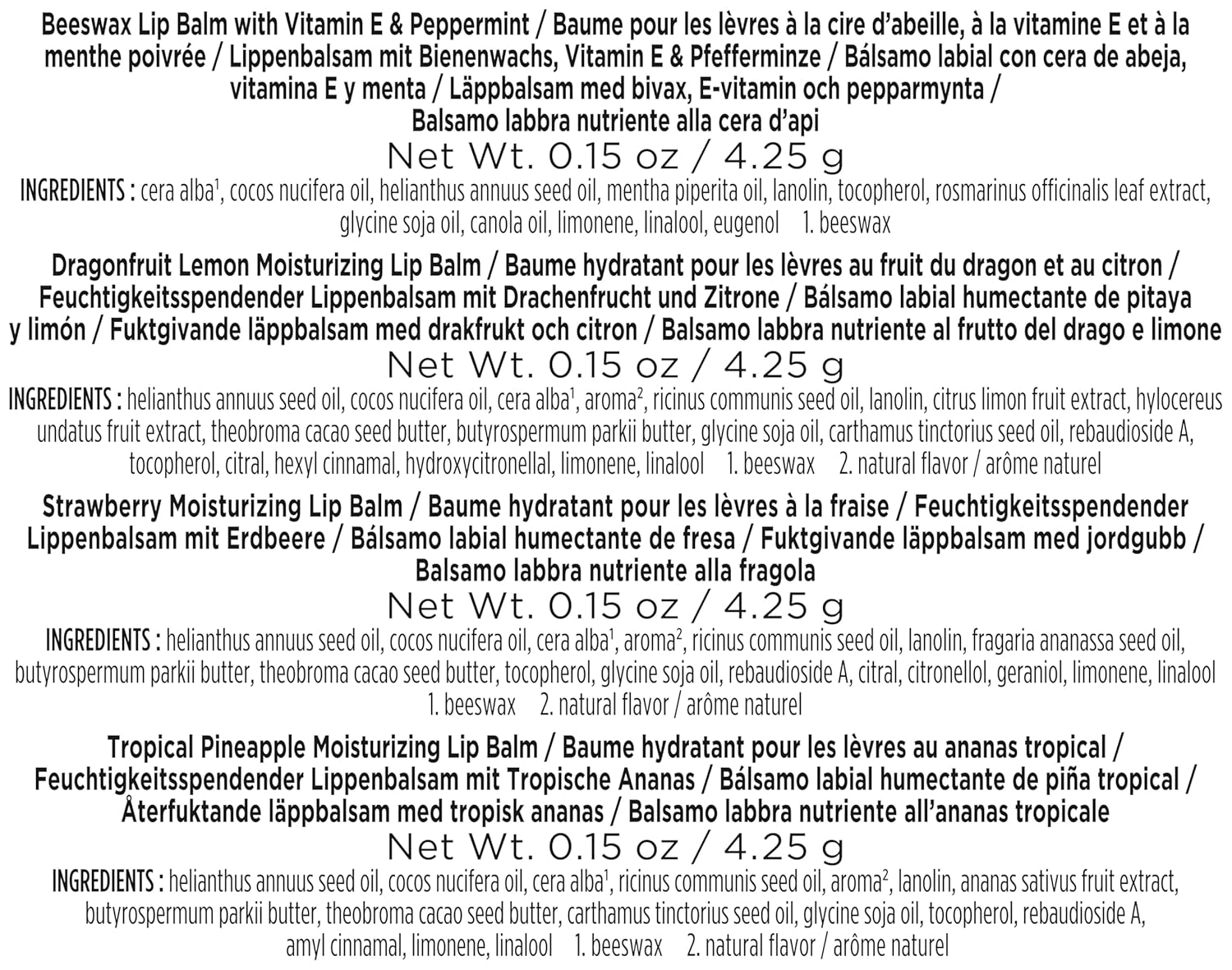 Burt's Bees Gifts Ideas - In Full Bloom Lip Balm Set, Original Beeswax, Dragonfruit Lemon, Tropical Pineapple & Strawberry, Natural Origin Lip Treatment, 4 Tubes, 0.15 oz.