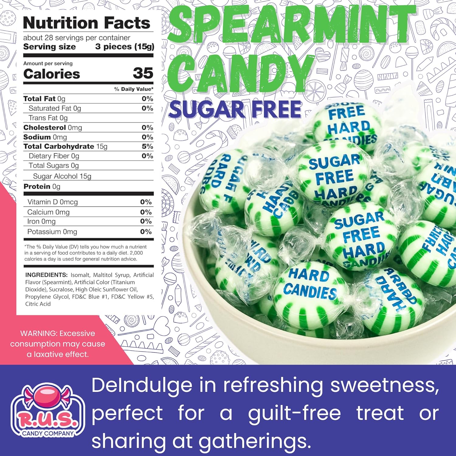 Sugar Free Spearmint Hard Candy – About 225 Individually Wrapped Breath Mints – Bulk 3 Pound Bag – Refreshing Mint Flavor – Ideal for Diabetics and Health Conscious Individuals (3 Pound, Spearmint)