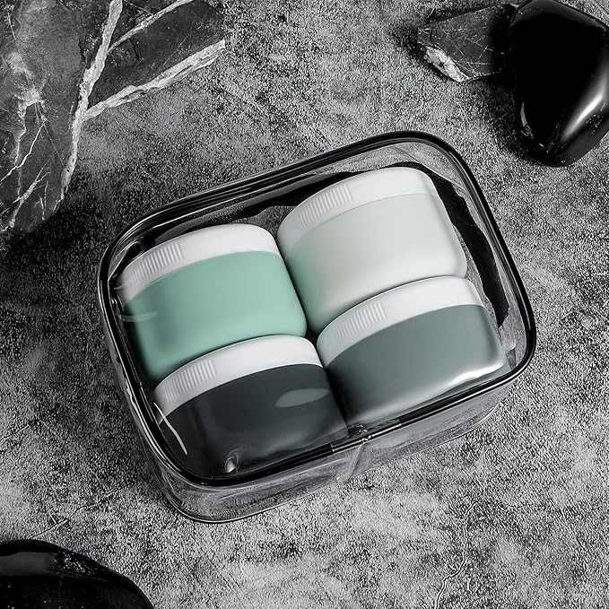 Travel Containers for Toiletries, Silicone Cream Jars BPA-Free, Leak-proof 3oz Travel Size Containers, Portable Size Silicone Jars with Lid for Cosmetic Face Hand Body Cream (4 Pack)
