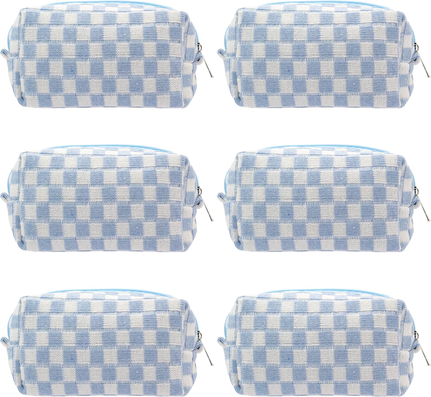 PAZIMIIK Checkered Makeup Bag for Purse Portable Zipper Make Up Pouch Small Cosmetic Case for Travel Accessories (6PCS Blue)
