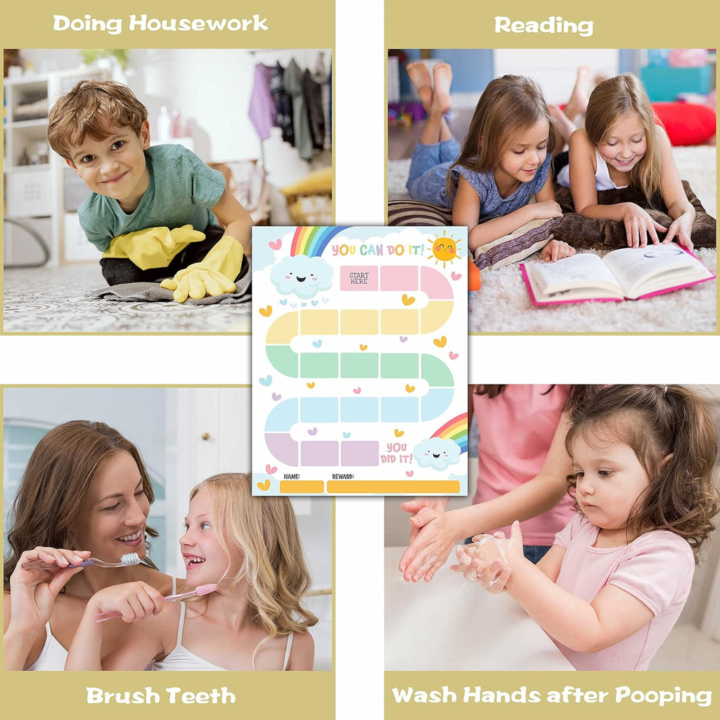 10 Rainbow Reward Chart with 216 Round Stickers, Incentive Behavior Chart for Kids at Home Classroom, Kids Routine Daily Chore Sticker Chart-A16