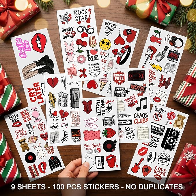 100 Pcs Downtown Girl Stickers, Aesthetic Trendy Y2K Sticker Red Black Vinyl Waterproof Decals for Car, Water Bottle Scrapbook Helmet Gift for Men Women Birthday Christmas