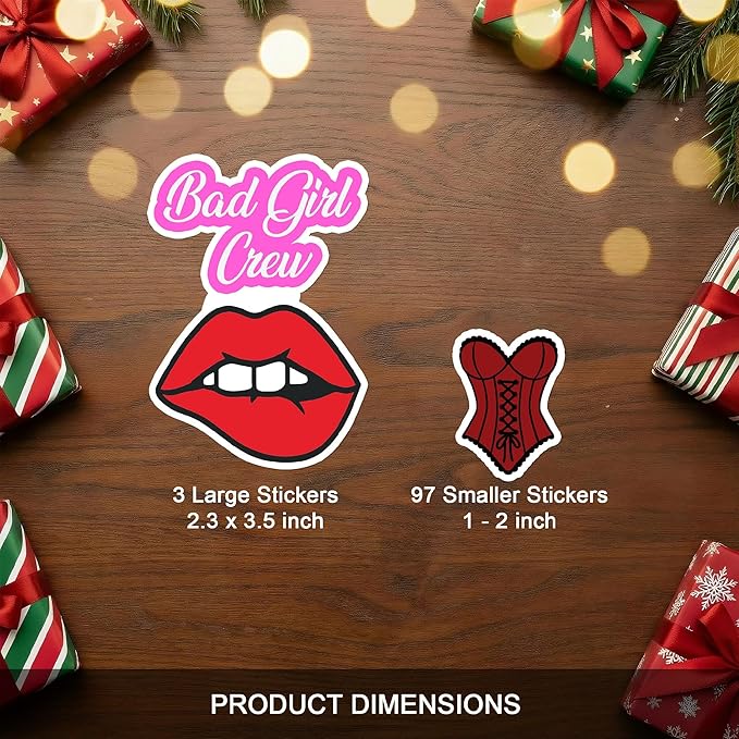 100 Pcs Downtown Girl Stickers, Aesthetic Trendy Y2K Sticker Red Black Vinyl Waterproof Decals for Car, Water Bottle Scrapbook Helmet Gift for Men Women Birthday Christmas