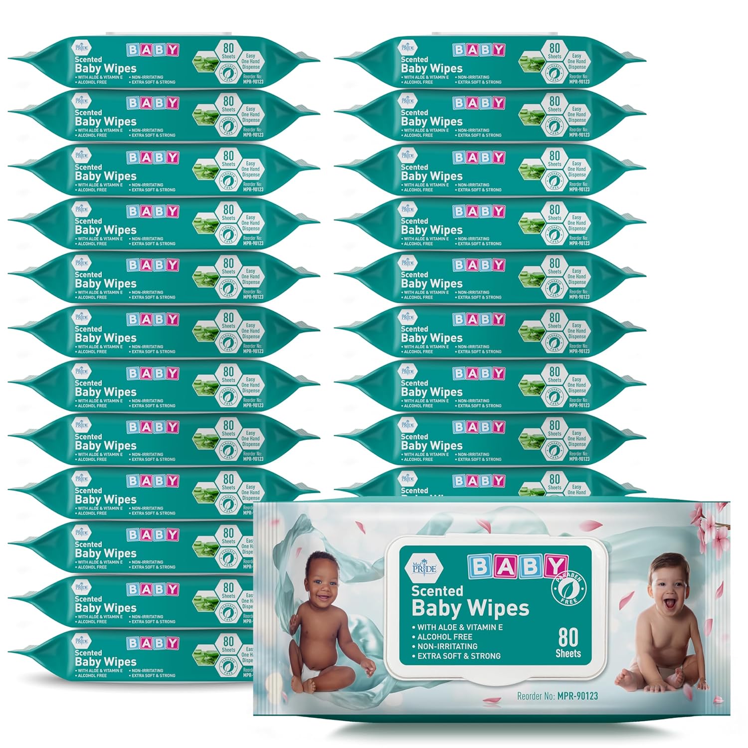 MED PRIDE Scented Baby Wipes Packs in Bulk, 24 Packs X 80 = 1920 Count, Alcohol-Free, Paraben-Free, with Aloe Vera & Vitamin E