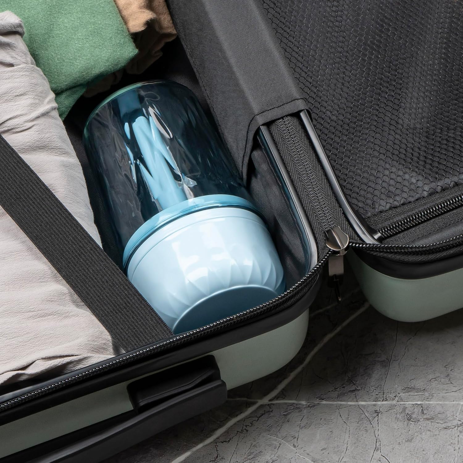 Toothbrush Holder Stand with Cup/Cover, Adjustable Height Toothbrush Organizer with 3 Slots, Portable for Bathroom, Travel, Camping (Blue)