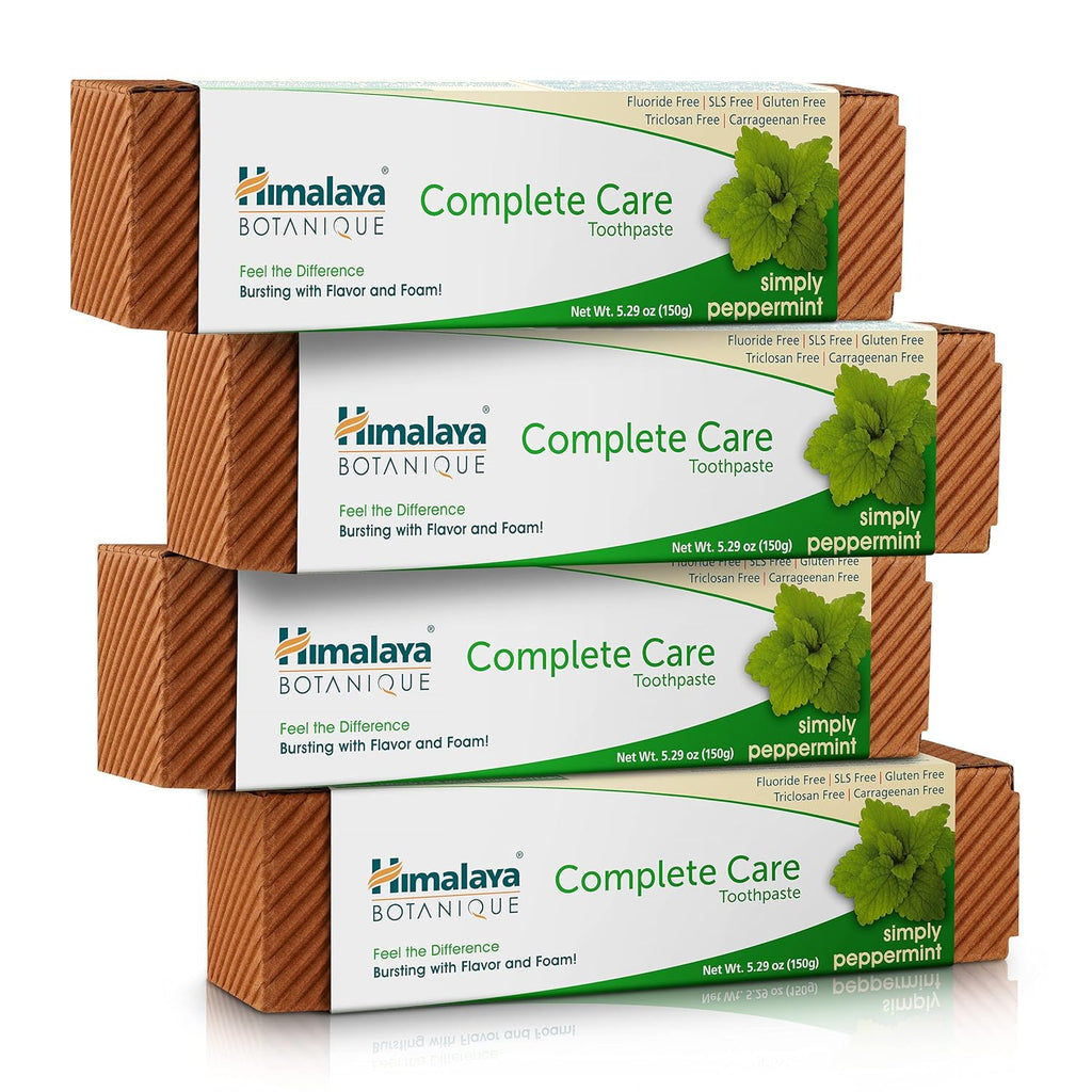 Himalaya Botanique Complete Care Toothpaste, Herbal, Peppermint Flavor, Fights Plaque, Freshens Breath, Fluoride Free, No Artificial Flavors, SLS Free, Cruelty Free, Foaming, 5.29 Oz, 4 Pack…