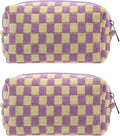PAZIMIIK Checkered Makeup Bag for Purse Portable Zipper Make Up Pouch Small Cosmetic Case for Travel Accessories (2PCS Purple)