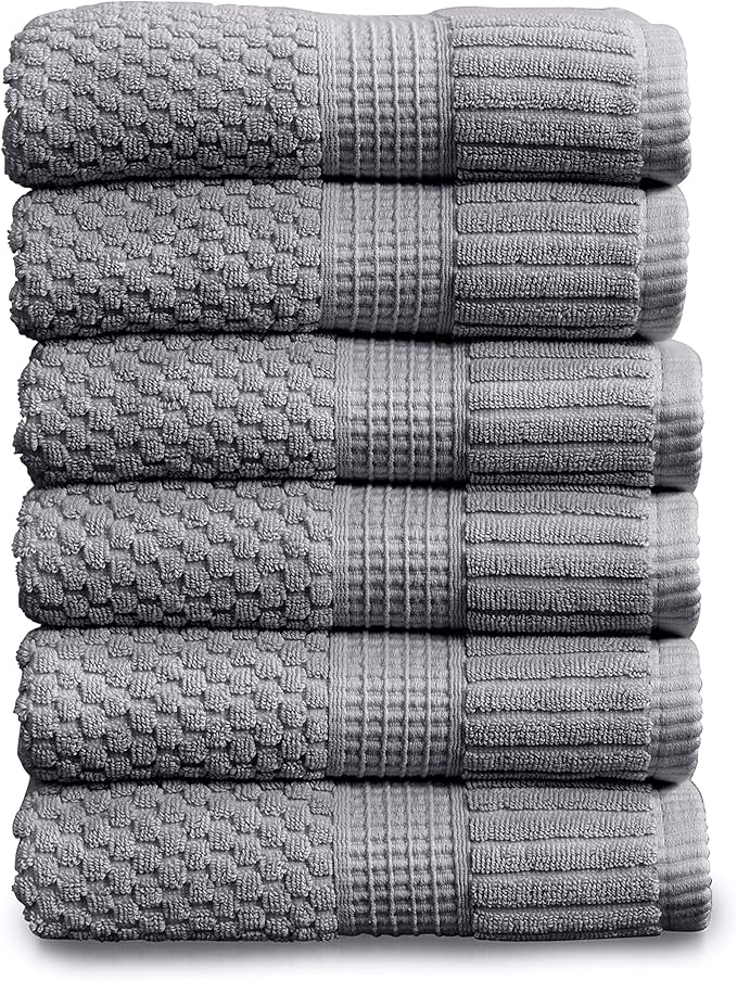 NY Loft 100% Cotton Hand Towel 6 Pack | Super Soft & Absorbent Quick-Dry Hand Towels 16" x 28" |Textured and Durable Cotton | Trinity Collection (6 Pack Hand Towel, Charcoal Grey)