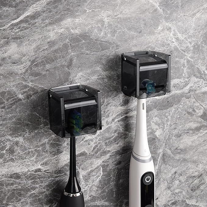 2 PCS Toothbrush Holder Wall Mounted with Cover for Bathroom, Self Adhesive Toothbrush Storage Organizer for Shower, Mini Toothbrush Hanger Rack for Dorm, Cabinet