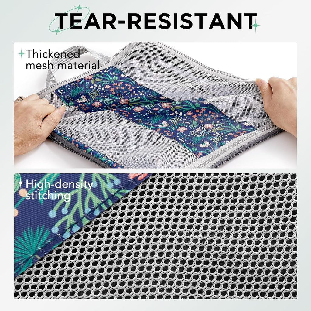 2 Set Compression Packing Cubes for Travel Essentials,Compressible Expandable Packing Cubes for Suitcase,OlarHike Luggage Organizer Bags for Travel(Dark Blue Floral)