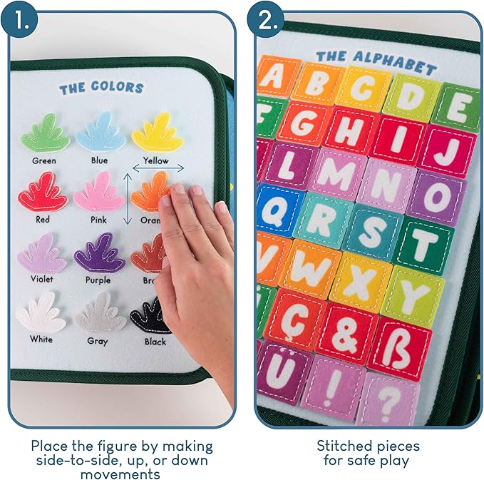 BONNYCO Busy Board for 1 Year Old Animals. Montessori Busy Book for Toddlers 1-3 2-4, Felt Quiet Book Baby. Montessori Toys, Toddler Learning Toys for Travel, Airplane, Car. Educational Activity Board