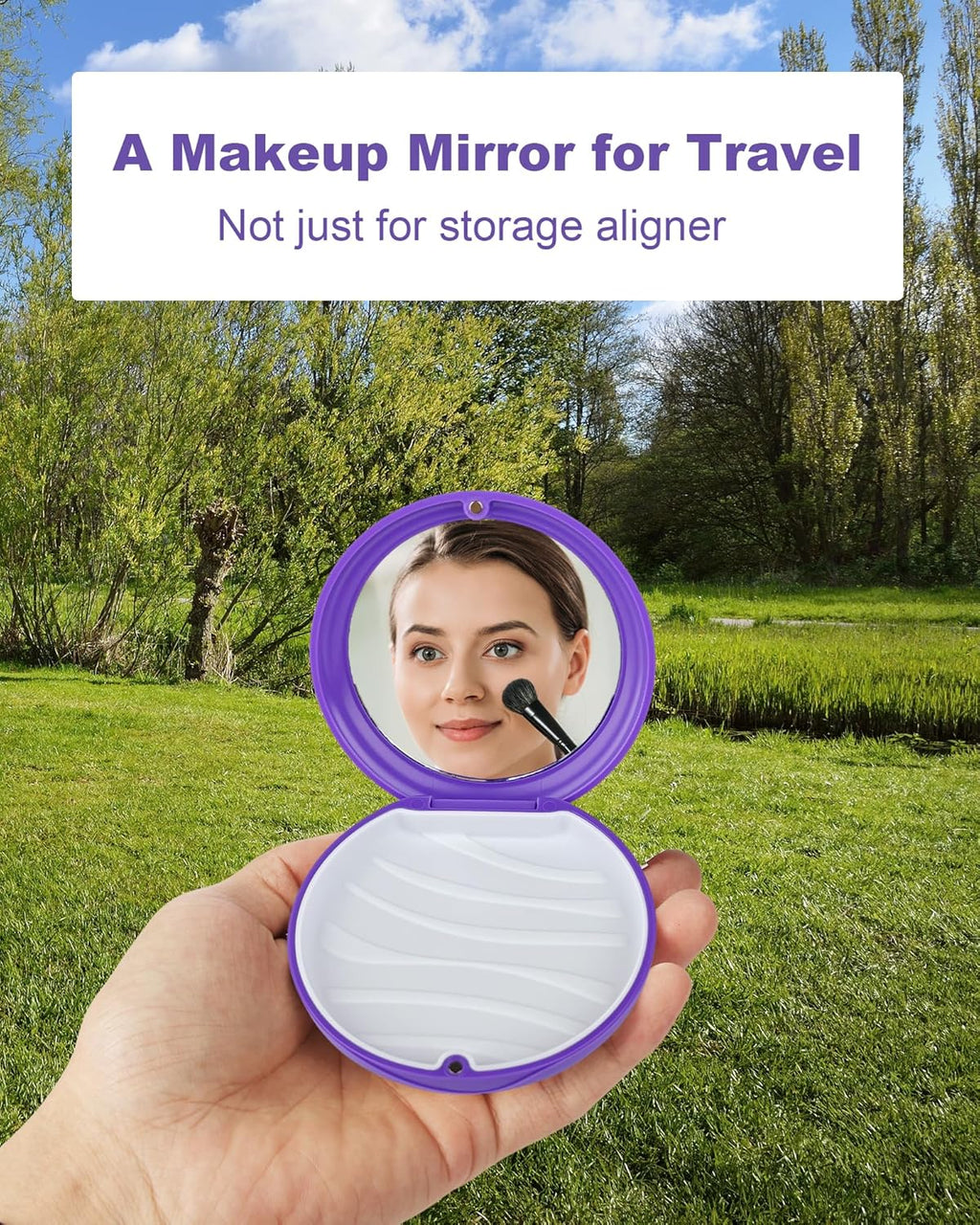 2 Pack Retainer Case with Mirror Kits, Aligner Case Compatible with Invisalign, Slim Night Guard Cases with Aligner Removal Tool, Brush and Chew, Purple