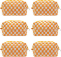 PAZIMIIK Checkered Makeup Bag for Purse Portable Zipper Make Up Pouch Small Cosmetic Case for Travel Accessories (6PCS Orange)
